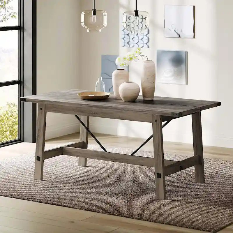 Table de salle à manger grise, rustique et moderne, 4 à 6 places