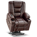 Fauteuil inclinable releveur électrique en similicuir marron foncé/marron clair/rouge avec massage et chauffage – Une place