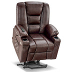 Fauteuil inclinable releveur électrique en similicuir marron foncé/marron clair/rouge avec massage et chauffage – Une place