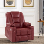 Fauteuil inclinable releveur électrique en similicuir marron foncé/marron clair/rouge avec massage et chauffage – Une place