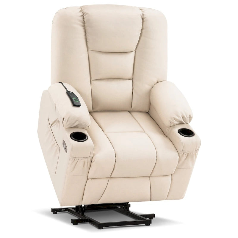 Fauteuil inclinable releveur électrique en similicuir marron foncé/marron clair/rouge avec massage et chauffage – Une place
