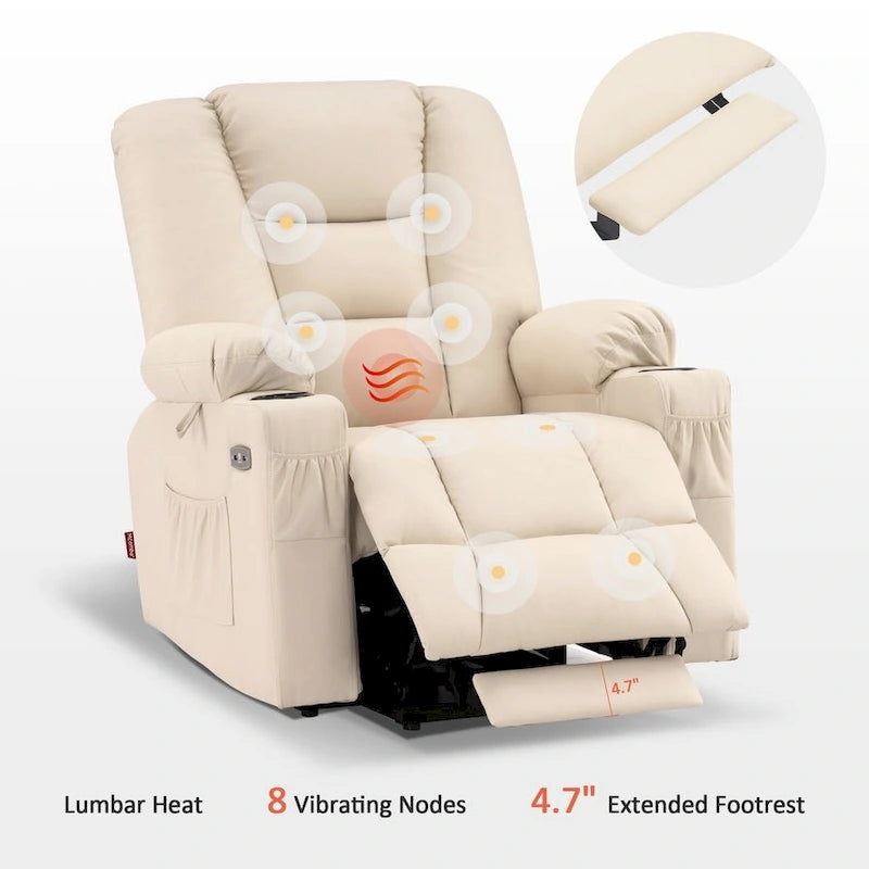 Fauteuil inclinable releveur électrique en similicuir marron foncé/marron clair/rouge avec massage et chauffage – Une place