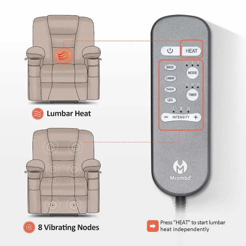 Fauteuil inclinable releveur électrique en similicuir marron foncé/marron clair/rouge avec massage et chauffage – Une place