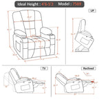Fauteuil inclinable releveur électrique en similicuir marron foncé/marron clair/rouge avec massage et chauffage – Une place