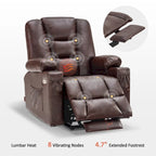 Fauteuil inclinable releveur électrique en similicuir marron foncé/marron clair/rouge avec massage et chauffage – Une place