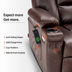 Fauteuil inclinable releveur électrique en similicuir marron foncé/marron clair/rouge avec massage et chauffage – Une place