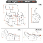 Fauteuil inclinable releveur électrique en similicuir marron foncé/marron clair/rouge avec massage et chauffage – Une place