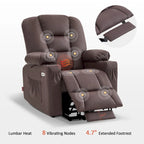 Fauteuil inclinable releveur électrique en similicuir marron foncé/marron clair/rouge avec massage et chauffage – Une place
