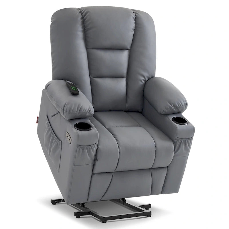 Fauteuil inclinable releveur électrique en similicuir marron foncé/marron clair/rouge avec massage et chauffage – Une place