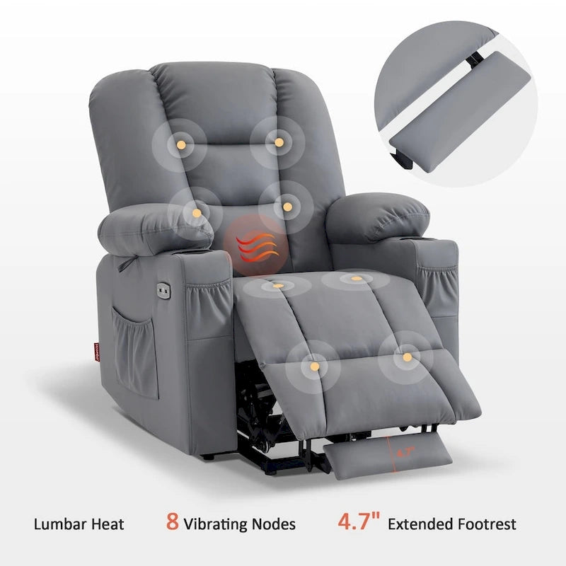 Fauteuil inclinable releveur électrique en similicuir marron foncé/marron clair/rouge avec massage et chauffage – Une place