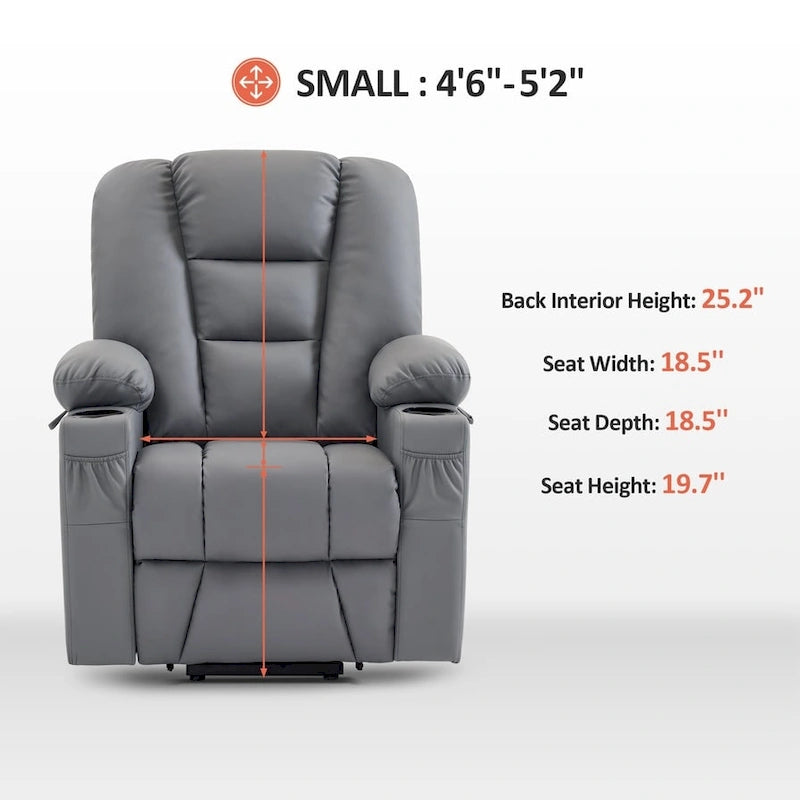 Fauteuil inclinable releveur électrique en similicuir marron foncé/marron clair/rouge avec massage et chauffage – Une place