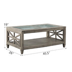 Table basse rectangulaire en verre, grande, 115,5 cm x 48 cm, avec étagère à un niveau