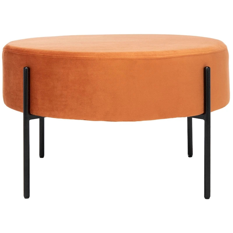 Pouf de cocktail rond en velours – Sienne/Vert malachite/Rose poudré/Gris, pieds noirs mats, une place