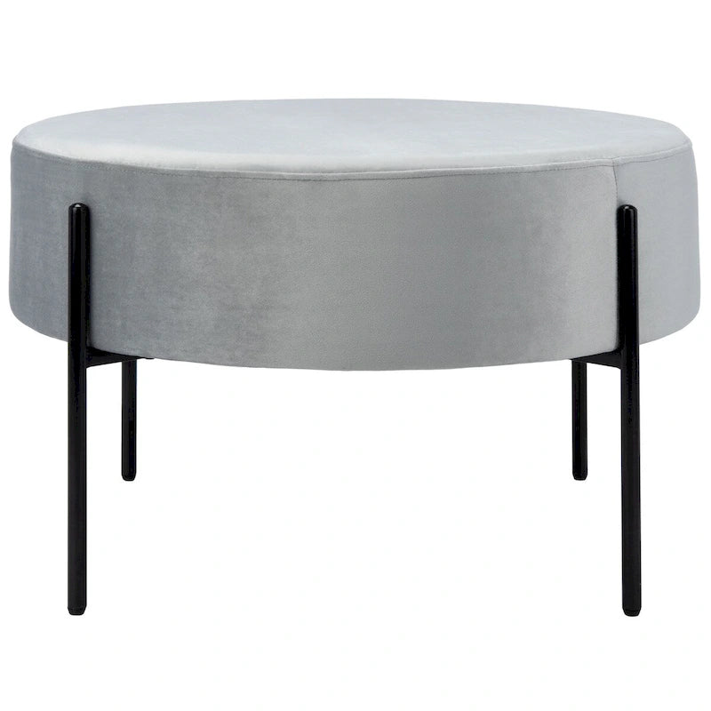Pouf de cocktail rond en velours – Sienne/Vert malachite/Rose poudré/Gris, pieds noirs mats, une place