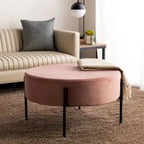 Pouf de cocktail rond en velours – Sienne/Vert malachite/Rose poudré/Gris, pieds noirs mats, une place