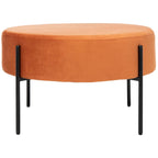 Pouf de cocktail rond en velours – Sienne/Vert malachite/Rose poudré/Gris, pieds noirs mats, une place