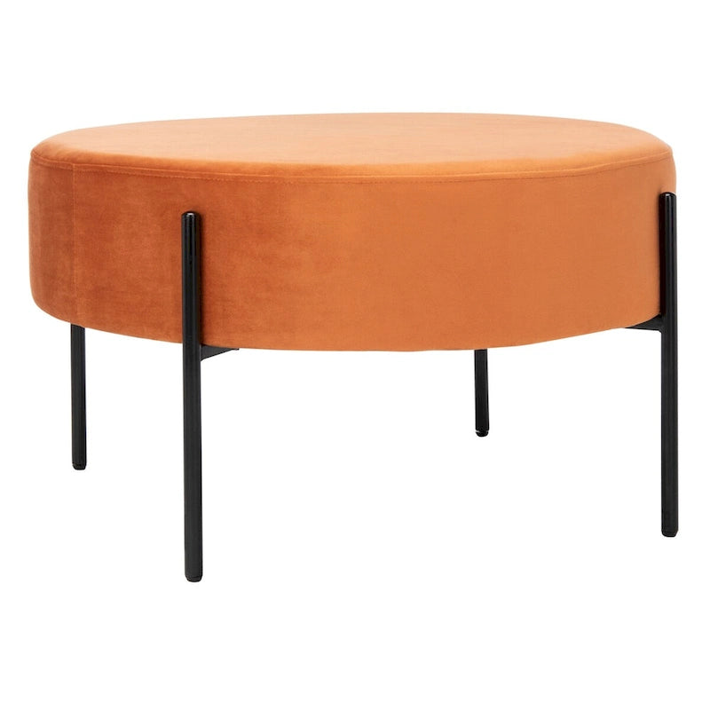 Pouf de cocktail rond en velours – Sienne/Vert malachite/Rose poudré/Gris, pieds noirs mats, une place