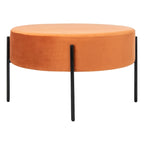 Pouf de cocktail rond en velours – Sienne/Vert malachite/Rose poudré/Gris, pieds noirs mats, une place