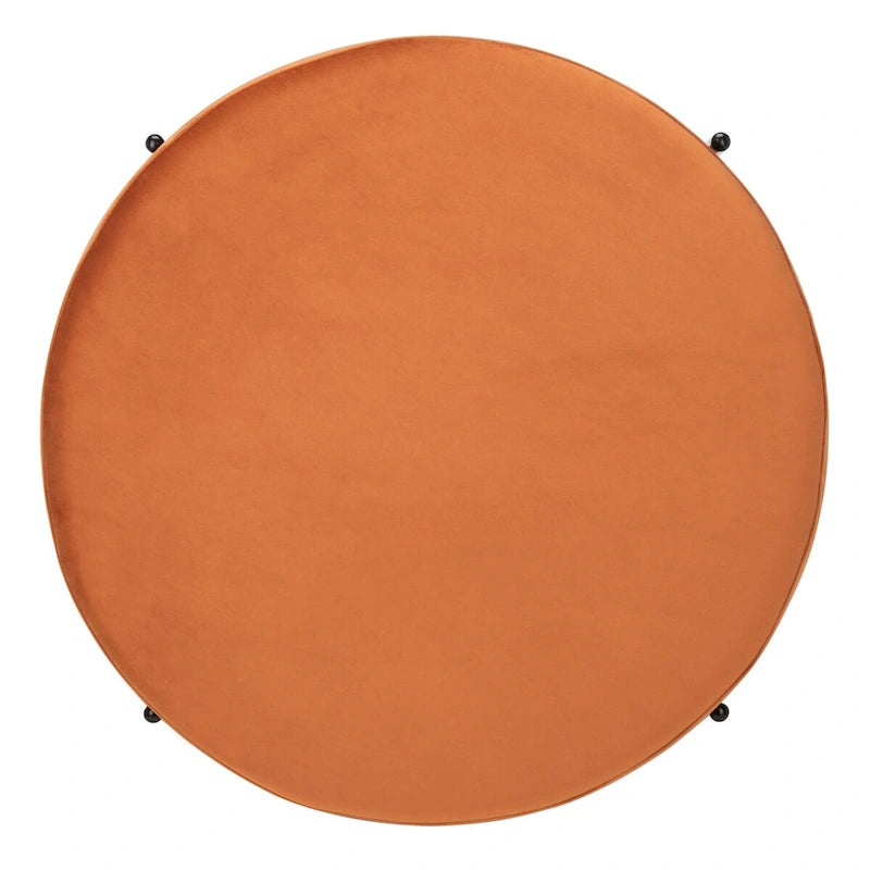 Pouf de cocktail rond en velours – Sienne/Vert malachite/Rose poudré/Gris, pieds noirs mats, une place