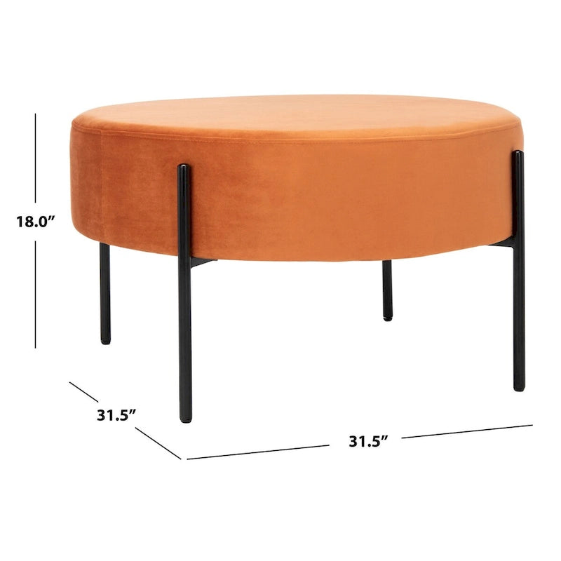 Pouf de cocktail rond en velours – Sienne/Vert malachite/Rose poudré/Gris, pieds noirs mats, une place