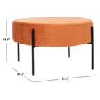 Pouf de cocktail rond en velours – Sienne/Vert malachite/Rose poudré/Gris, pieds noirs mats, une place