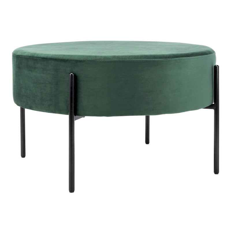 Pouf de cocktail rond en velours – Sienne/Vert malachite/Rose poudré/Gris, pieds noirs mats, une place