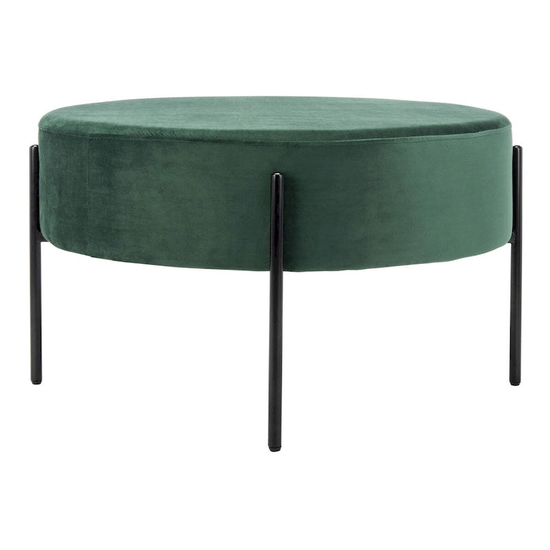 Pouf de cocktail rond en velours – Sienne/Vert malachite/Rose poudré/Gris, pieds noirs mats, une place