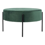 Pouf de cocktail rond en velours – Sienne/Vert malachite/Rose poudré/Gris, pieds noirs mats, une place