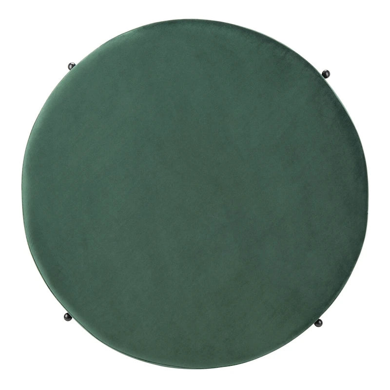 Pouf de cocktail rond en velours – Sienne/Vert malachite/Rose poudré/Gris, pieds noirs mats, une place