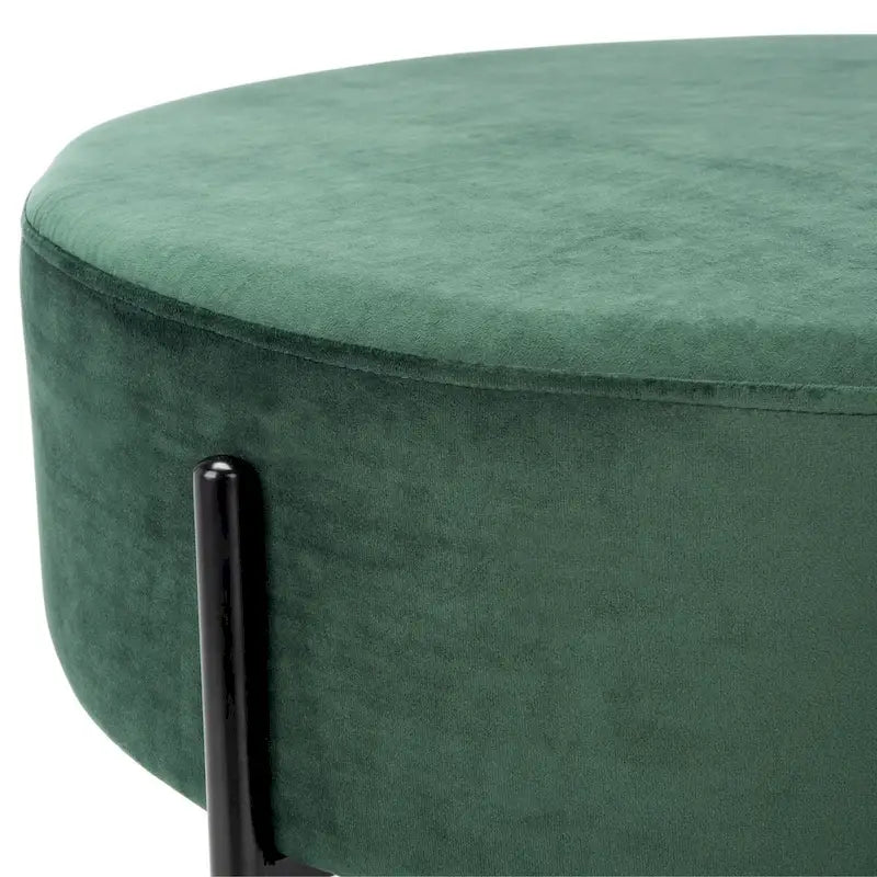 Pouf de cocktail rond en velours – Sienne/Vert malachite/Rose poudré/Gris, pieds noirs mats, une place