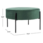 Pouf de cocktail rond en velours – Sienne/Vert malachite/Rose poudré/Gris, pieds noirs mats, une place