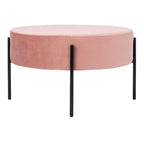 Pouf de cocktail rond en velours – Sienne/Vert malachite/Rose poudré/Gris, pieds noirs mats, une place