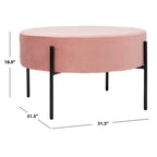 Pouf de cocktail rond en velours – Sienne/Vert malachite/Rose poudré/Gris, pieds noirs mats, une place