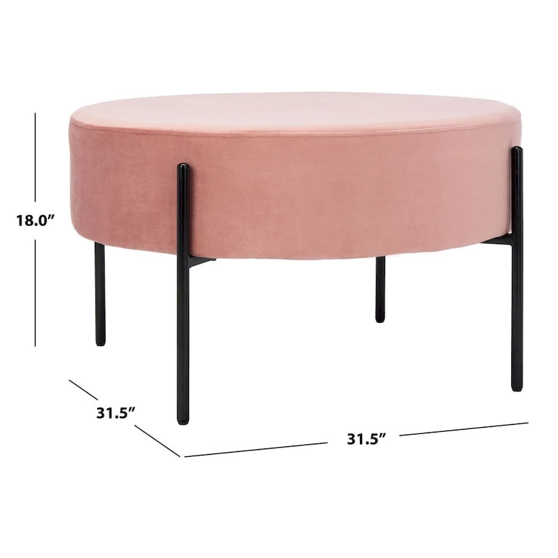 Pouf de cocktail rond en velours – Sienne/Vert malachite/Rose poudré/Gris, pieds noirs mats, une place