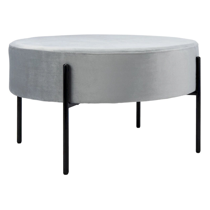 Pouf de cocktail rond en velours – Sienne/Vert malachite/Rose poudré/Gris, pieds noirs mats, une place