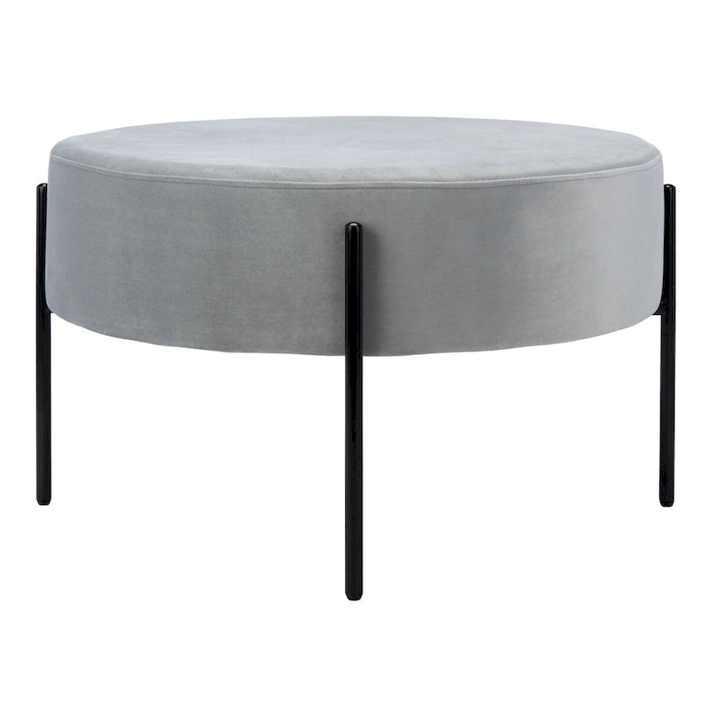 Pouf de cocktail rond en velours – Sienne/Vert malachite/Rose poudré/Gris, pieds noirs mats, une place