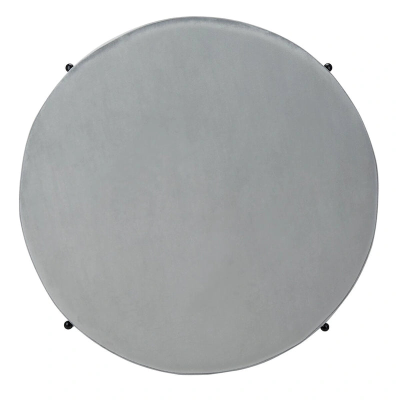 Pouf de cocktail rond en velours – Sienne/Vert malachite/Rose poudré/Gris, pieds noirs mats, une place