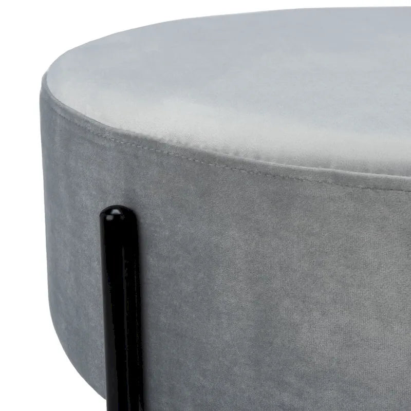 Pouf de cocktail rond en velours – Sienne/Vert malachite/Rose poudré/Gris, pieds noirs mats, une place
