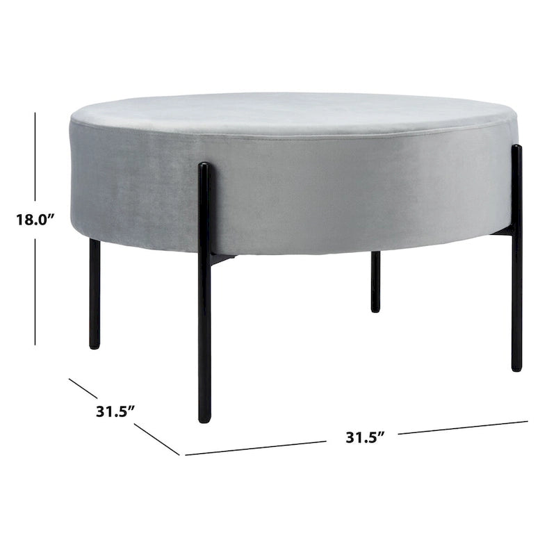 Pouf de cocktail rond en velours – Sienne/Vert malachite/Rose poudré/Gris, pieds noirs mats, une place