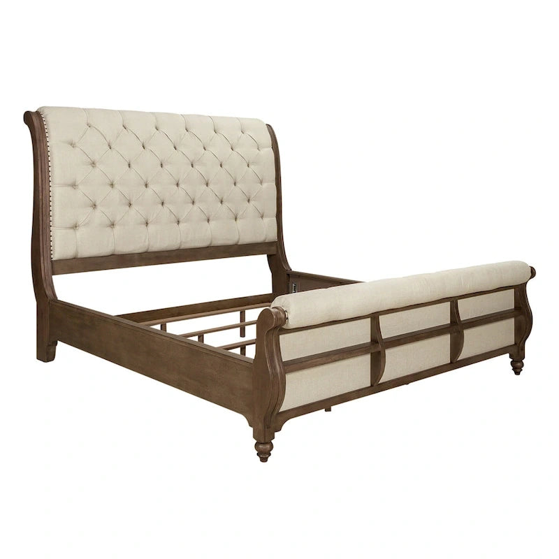 Lit à baldaquin, commode et miroir de style campagnard taupe poussiéreux – Très grand lit/grand lit