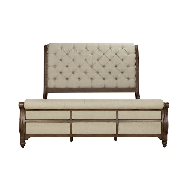 Lit à baldaquin, commode et miroir de style campagnard taupe poussiéreux – Très grand lit/grand lit