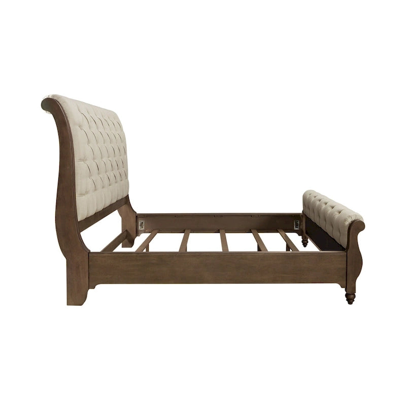 Lit à baldaquin, commode et miroir de style campagnard taupe poussiéreux – Très grand lit/grand lit