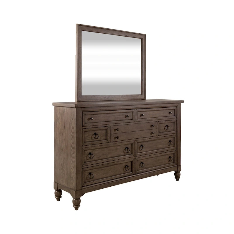 Lit à baldaquin, commode et miroir de style campagnard taupe poussiéreux – Très grand lit/grand lit
