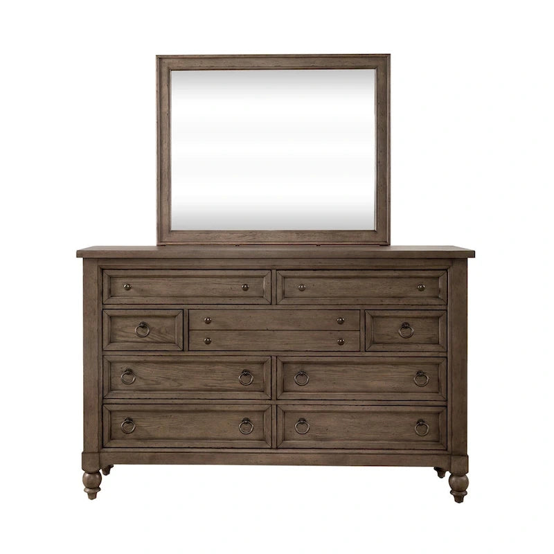 Lit à baldaquin, commode et miroir de style campagnard taupe poussiéreux – Très grand lit/grand lit