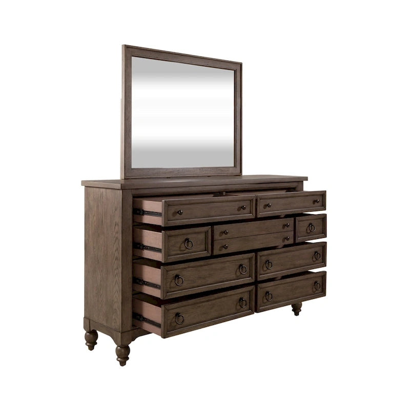 Lit à baldaquin, commode et miroir de style campagnard taupe poussiéreux – Très grand lit/grand lit