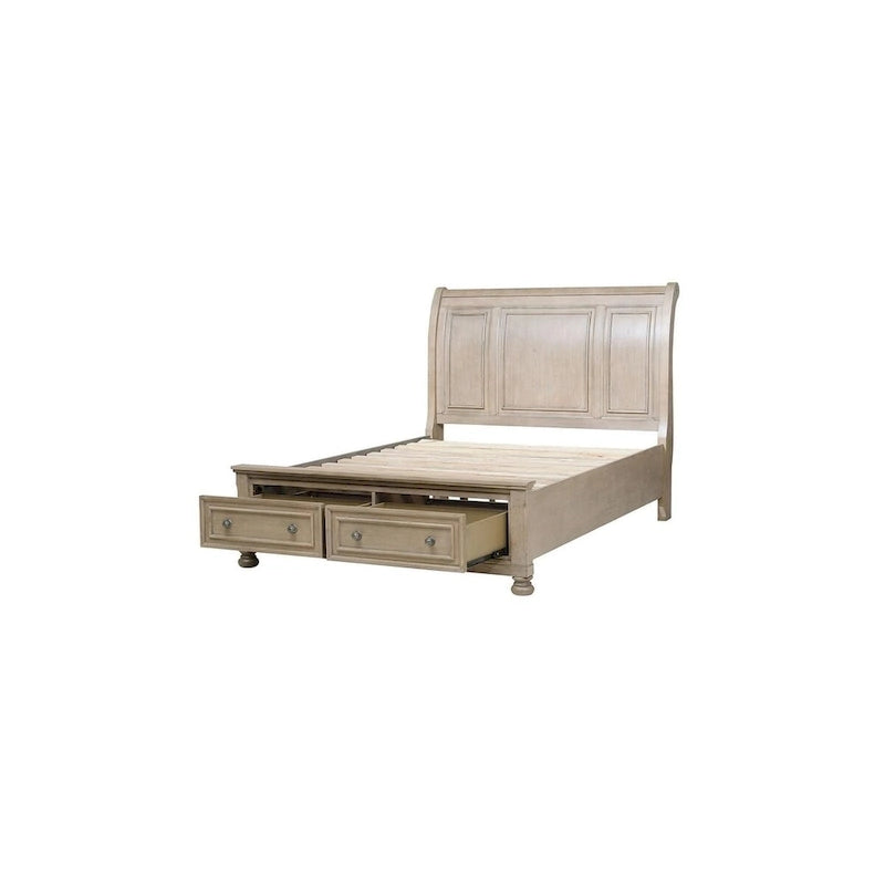 Ensemble de chambre à coucher 3 pièces de rangement avec lit traîneau gris, très grand lit/grand lit