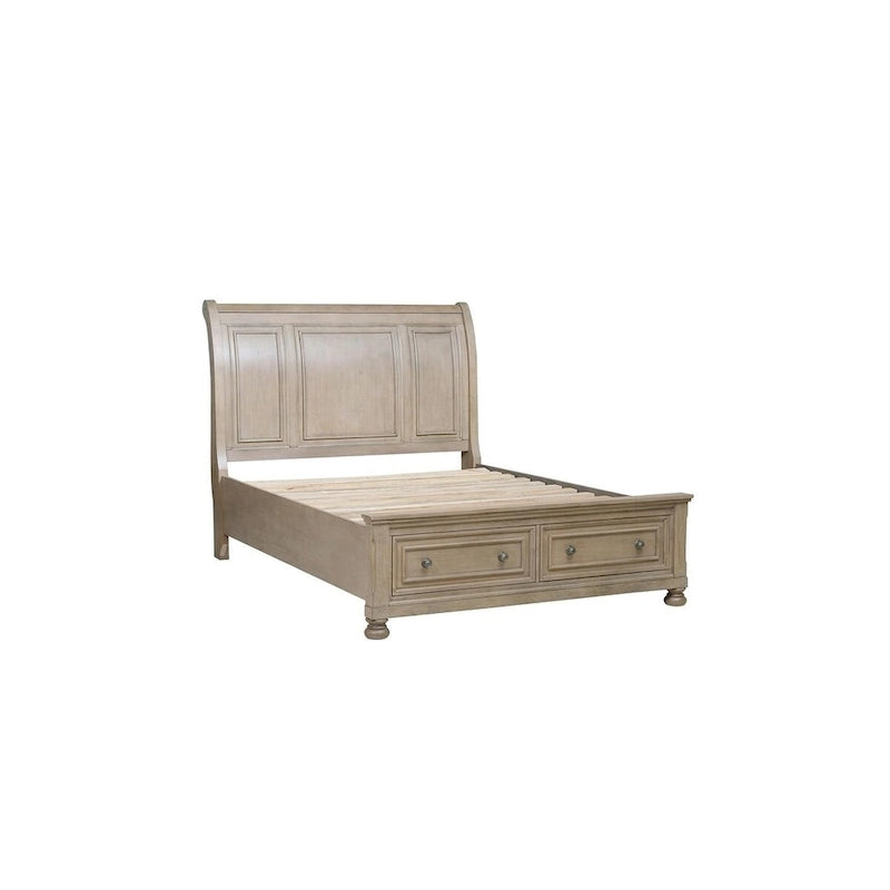 Ensemble de chambre à coucher 3 pièces de rangement avec lit traîneau gris, très grand lit/grand lit
