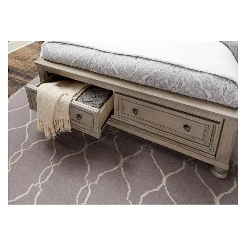 Ensemble de chambre à coucher 3 pièces de rangement avec lit traîneau gris, très grand lit/grand lit