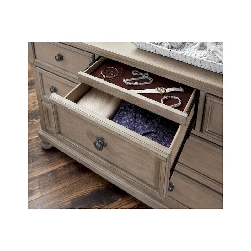 Ensemble de chambre à coucher 3 pièces de rangement avec lit traîneau gris, très grand lit/grand lit