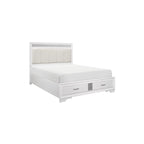 Ensemble de lit plateforme de rangement en similicuir à paillettes blanc et argent (4 pièces, très grand lit/grand lit)